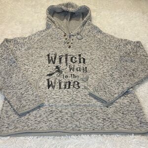 Gray Hooded Sweater with Witch Print WOMENS SIZE 3XL. LOOKS A LITTLE SMALLER.